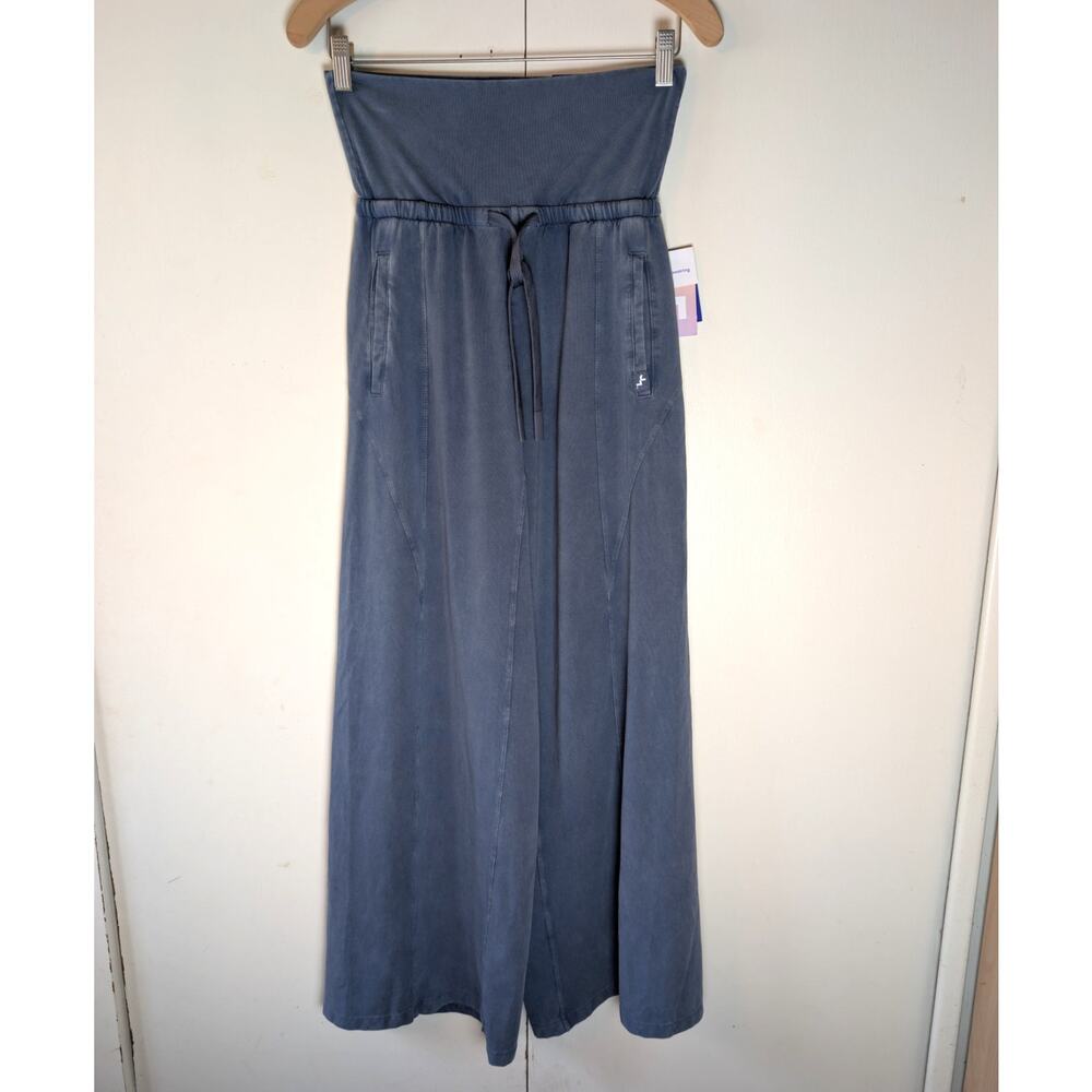 Strapless Wide-Leg Pants in Slate Blue